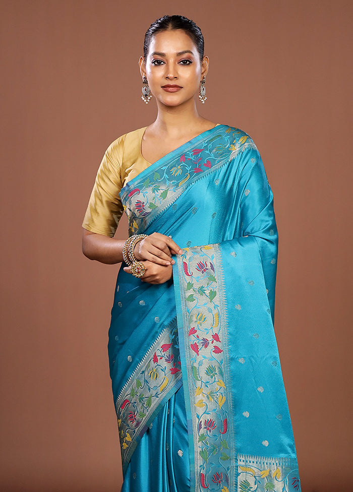 Blue Dupion Silk Saree With Blouse Piece