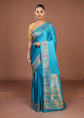 Blue Dupion Silk Saree With Blouse Piece