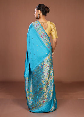 Blue Dupion Silk Saree With Blouse Piece