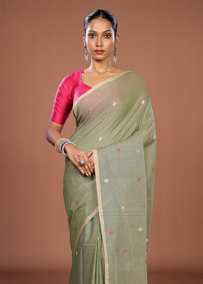 Green Matka Silk Saree With Blouse Piece