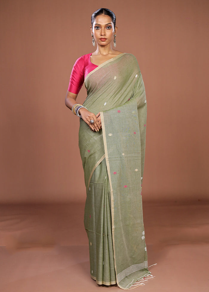 Green Matka Silk Saree With Blouse Piece
