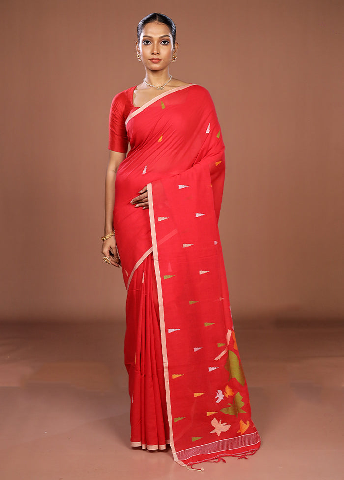 Red Matka Silk Saree With Blouse Piece
