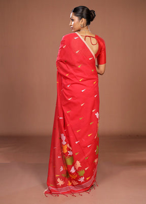 Red Matka Silk Saree With Blouse Piece