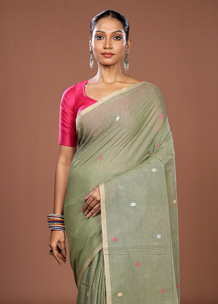 Green Matka Silk Saree With Blouse Piece