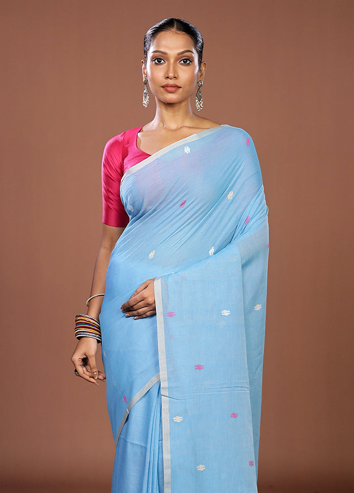 Blue Matka Silk Saree With Blouse Piece