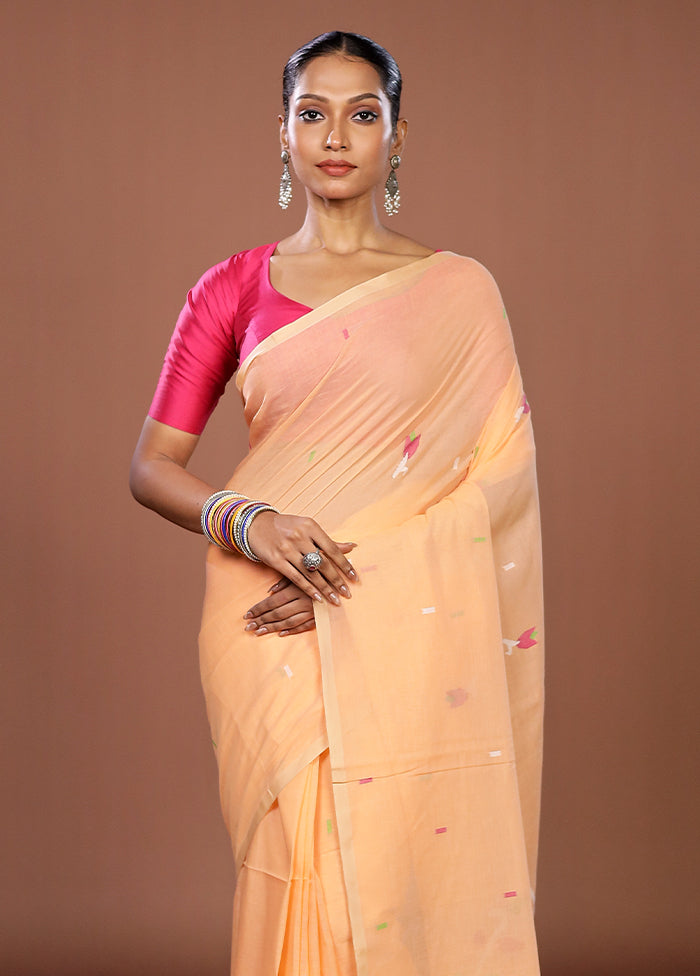 Peach Matka Silk Saree With Blouse Piece