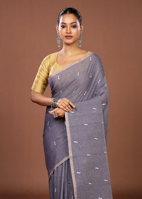 Grey Matka Silk Saree With Blouse Piece