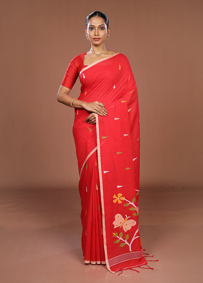Red Matka Silk Saree With Blouse Piece