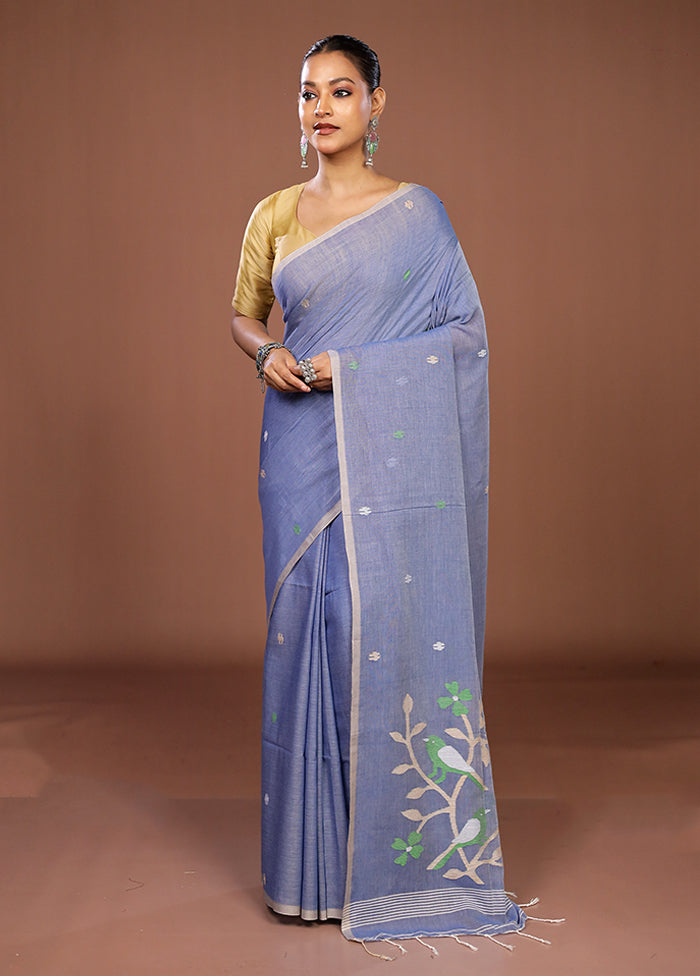 Blue Matka Silk Saree With Blouse Piece