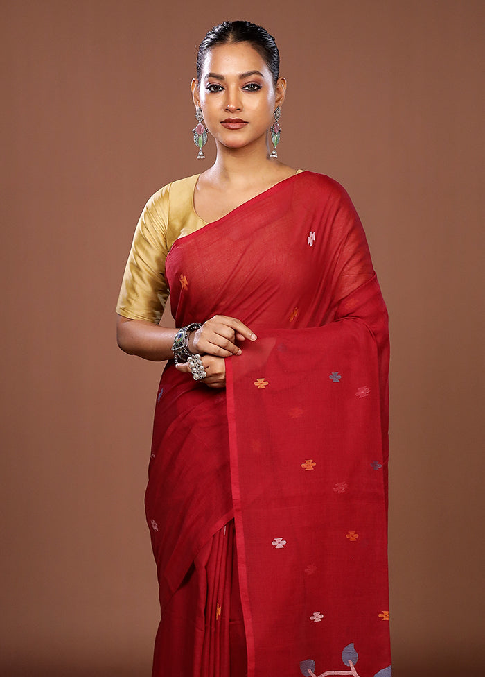 Red Matka Silk Saree With Blouse Piece