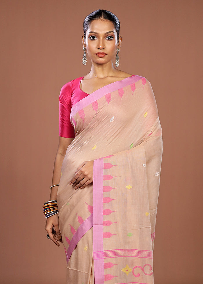 Cream Matka Silk Saree With Blouse Piece