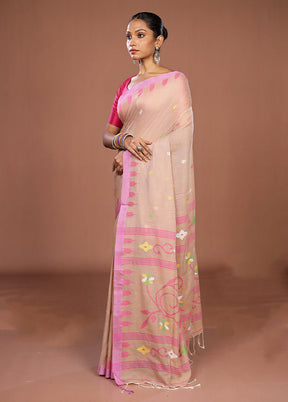 Cream Matka Silk Saree With Blouse Piece