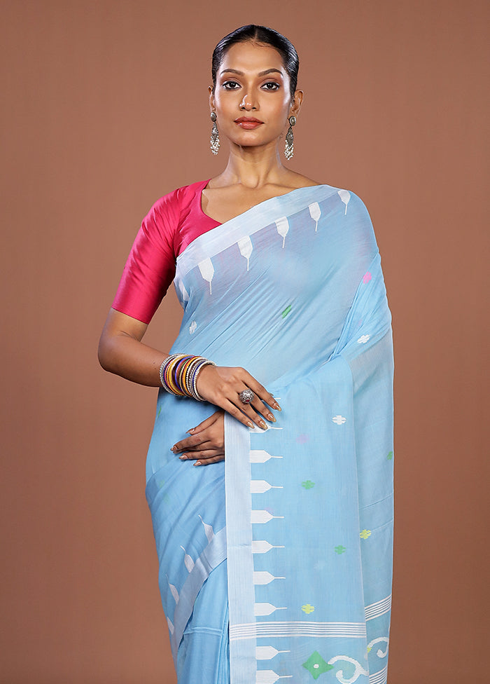 Blue Matka Silk Saree With Blouse Piece