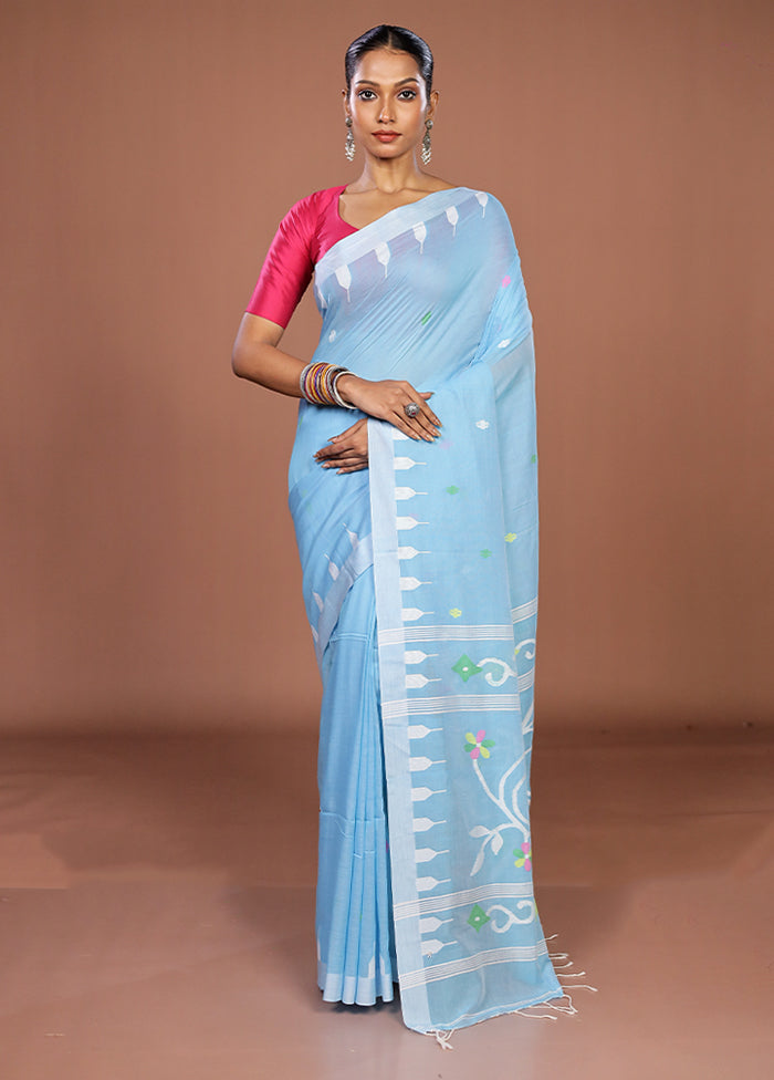 Blue Matka Silk Saree With Blouse Piece