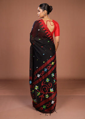 Black Matka Silk Saree With Blouse Piece