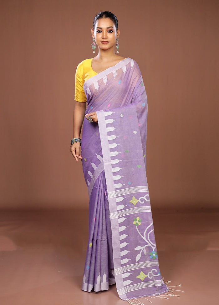 Purple Matka Silk Saree With Blouse Piece