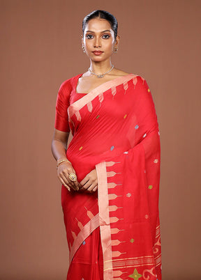 Red Matka Silk Saree With Blouse Piece
