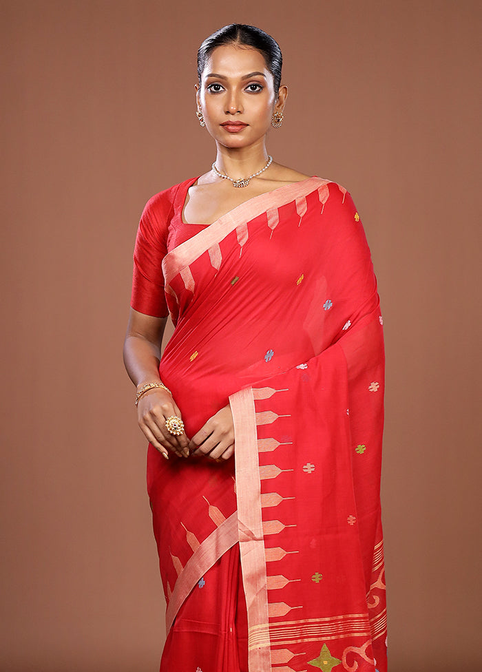 Red Matka Silk Saree With Blouse Piece