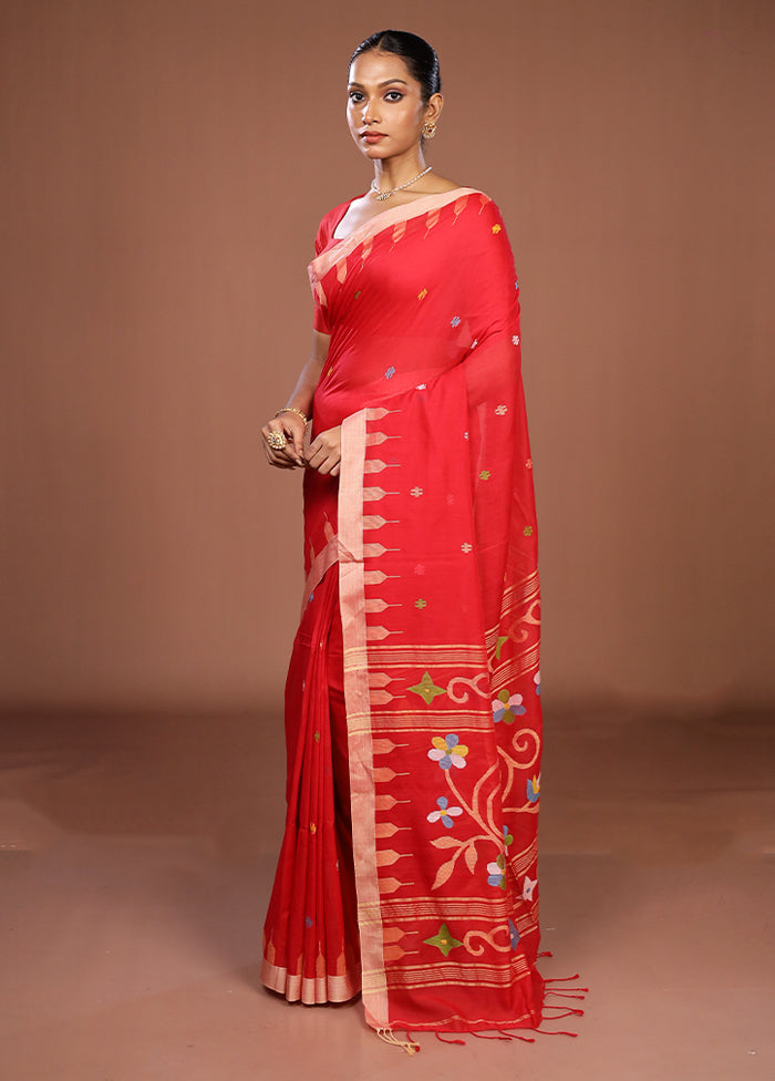 Red Matka Silk Saree With Blouse Piece