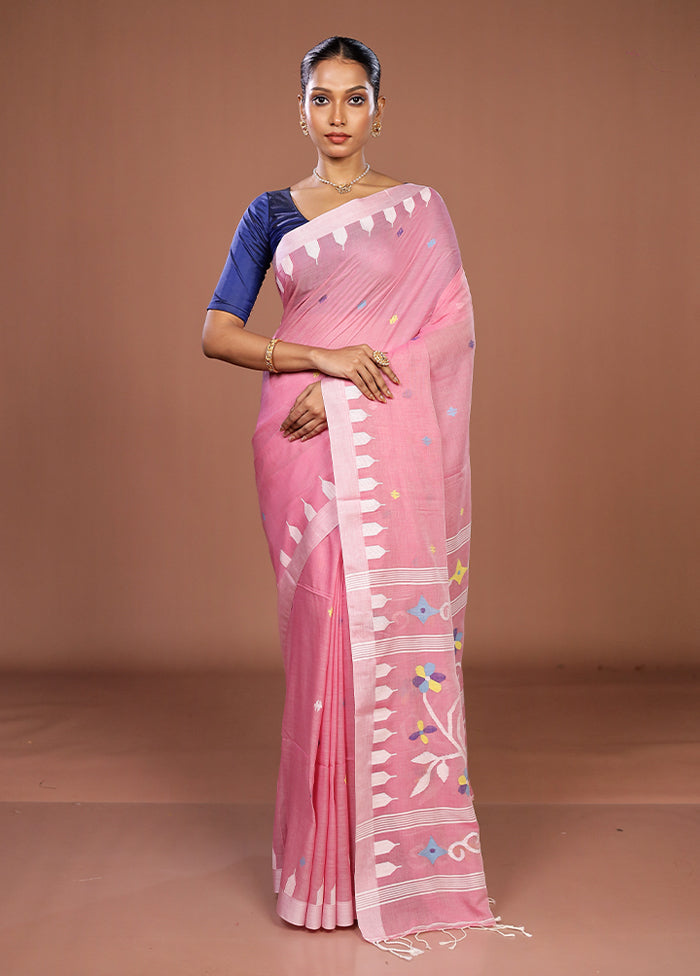 Pink Matka Silk Saree With Blouse Piece