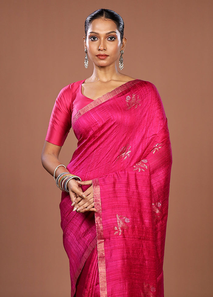 Pink Handloom Matka Pure Silk Saree With Blouse Piece