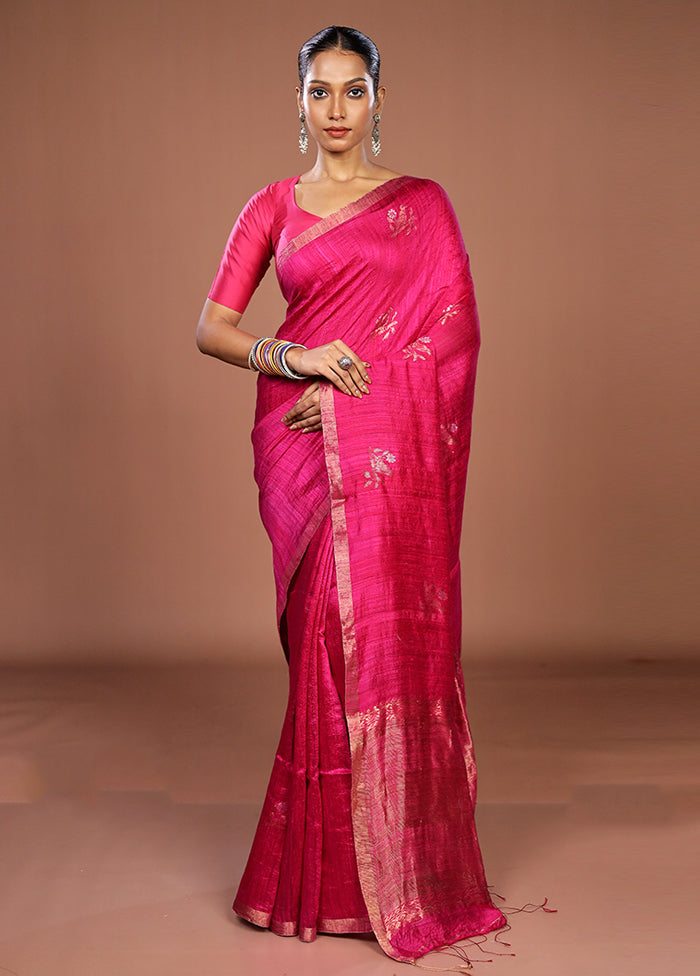 Pink Handloom Matka Pure Silk Saree With Blouse Piece