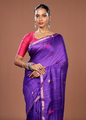 Purple Handloom Matka Pure Silk Saree With Blouse Piece