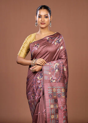 Pink Dupion Silk Saree With Blouse Piece