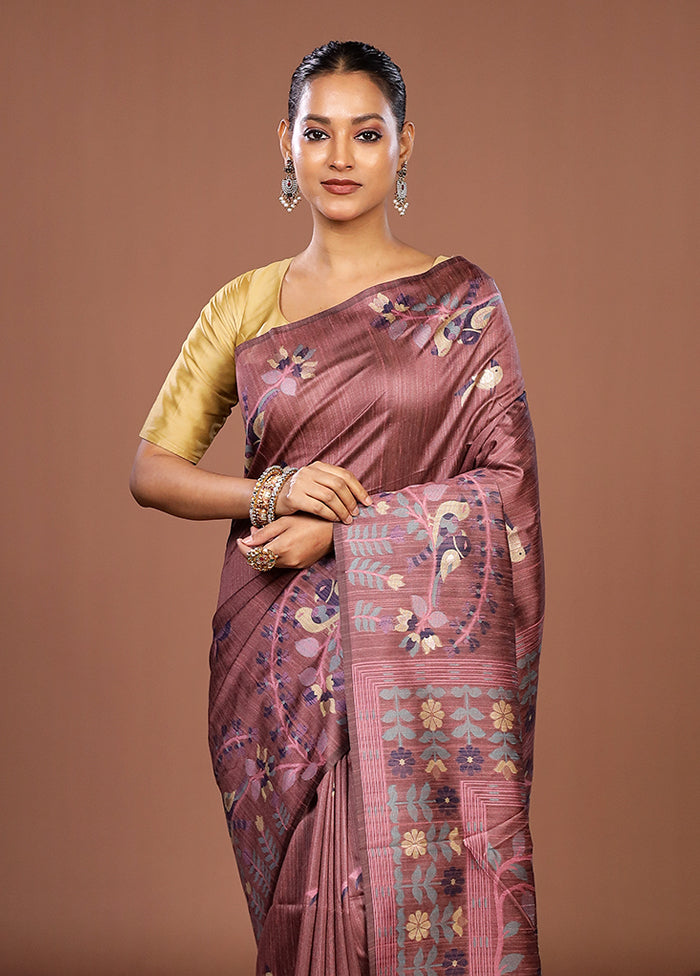 Pink Dupion Silk Saree With Blouse Piece