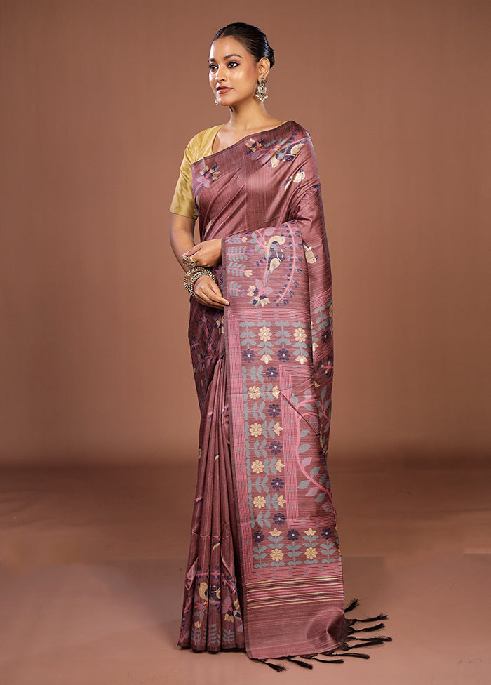 Pink Dupion Silk Saree With Blouse Piece