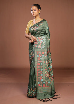 Green Dupion Silk Saree With Blouse Piece