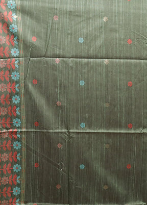 Green Dupion Silk Saree With Blouse Piece