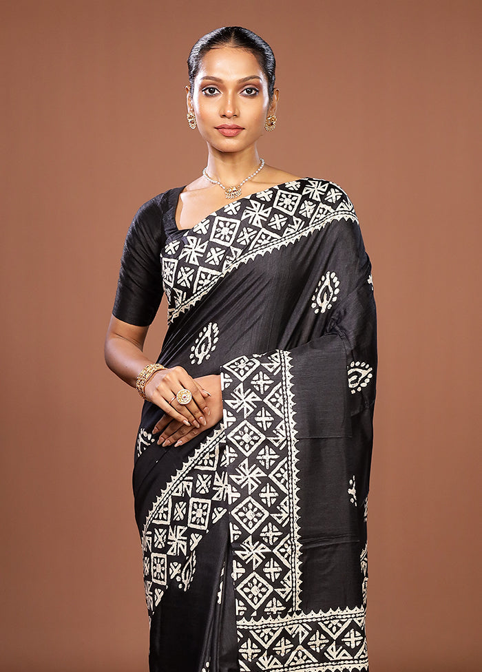 Black Chanderi Cotton Saree With Blouse Piece