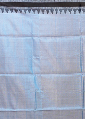 Blue Handloom Tussar Pure Silk Saree With Blouse Piece