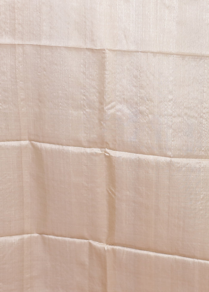 Cream Handloom Tussar Pure Silk Saree With Blouse Piece
