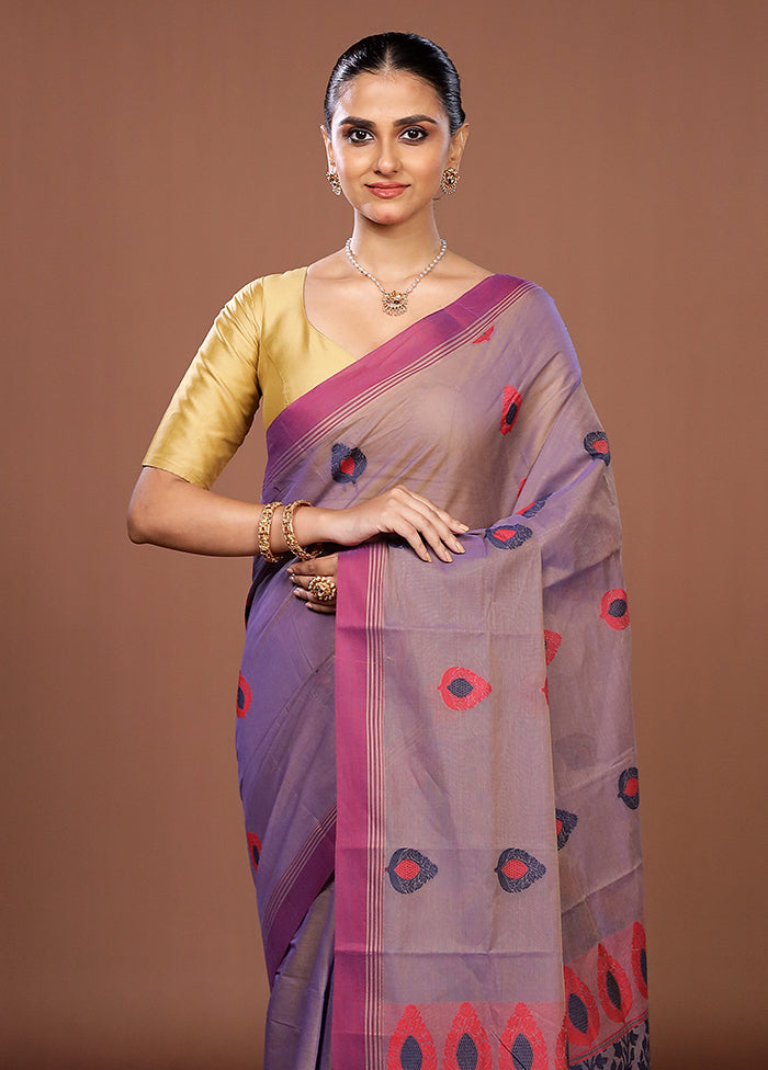 Purple Cotton Saree With Blouse Piece