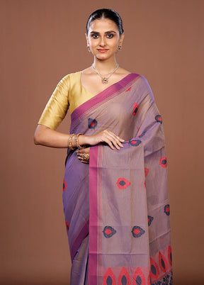 Purple Cotton Saree With Blouse Piece
