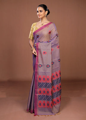 Purple Cotton Saree With Blouse Piece