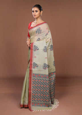 Cream Cotton Saree With Blouse Piece