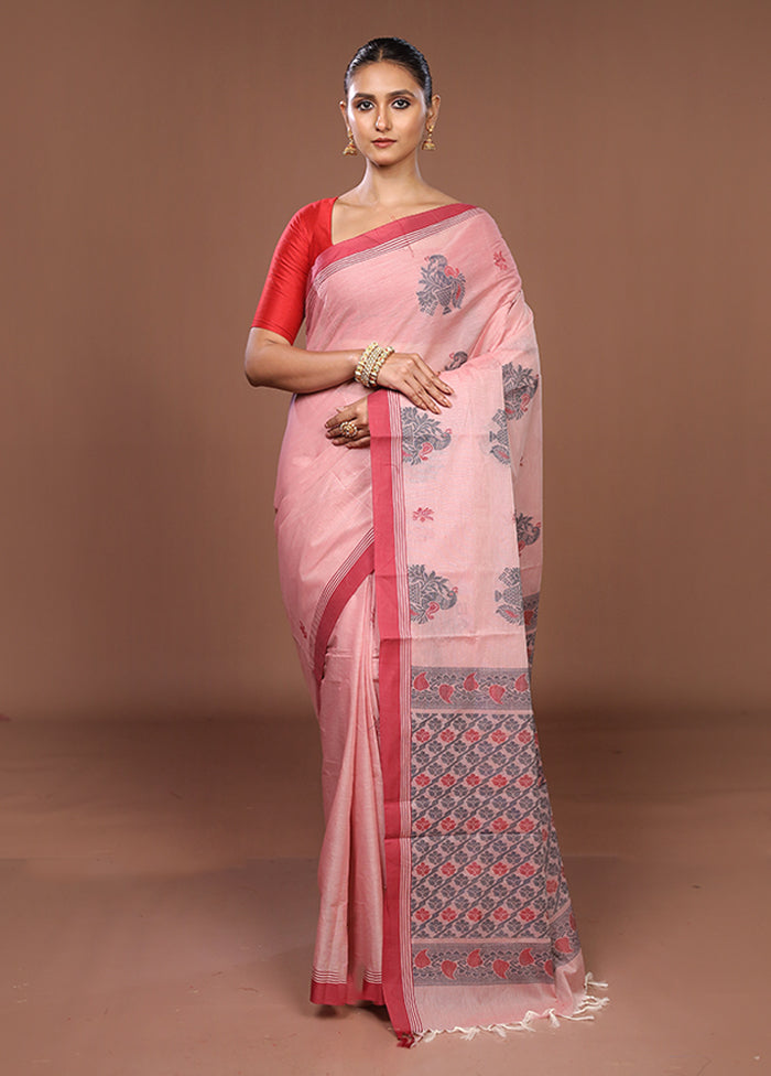 Pink Cotton Saree With Blouse Piece