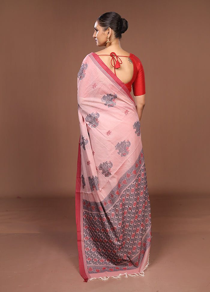 Pink Cotton Saree With Blouse Piece