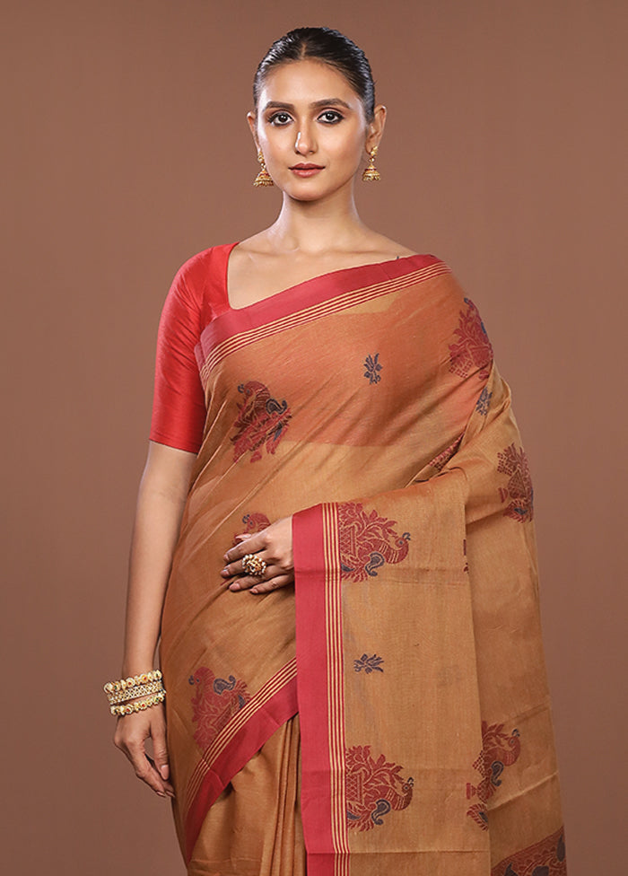 Maroon Cotton Saree With Blouse Piece
