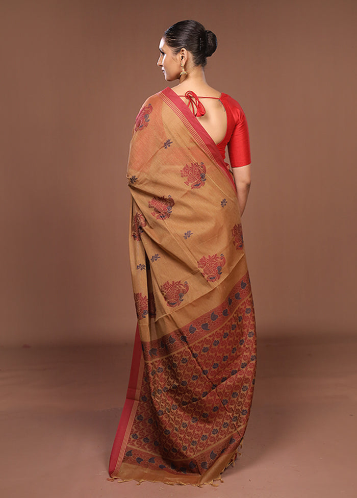 Maroon Cotton Saree With Blouse Piece