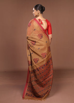 Maroon Cotton Saree With Blouse Piece