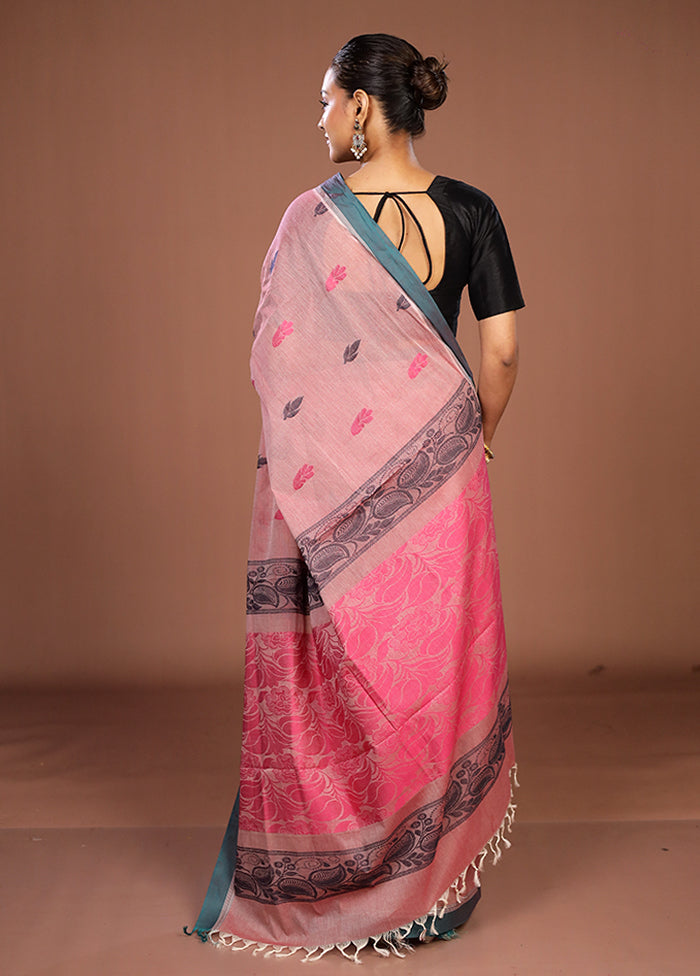 Pink Cotton Saree With Blouse Piece