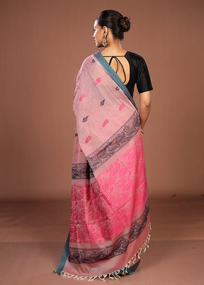 Pink Cotton Saree With Blouse Piece