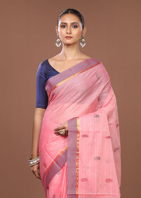 Pink Cotton Saree With Blouse Piece