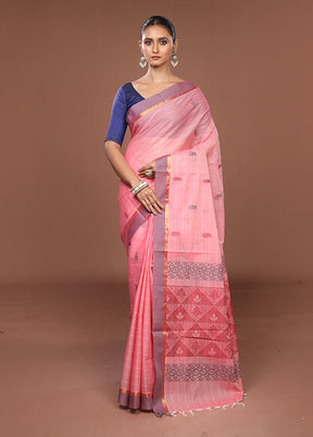 Pink Cotton Saree With Blouse Piece
