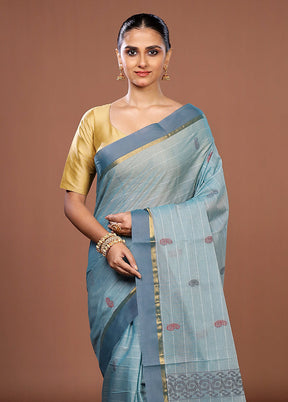 Green Cotton Saree With Blouse Piece