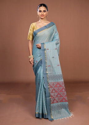 Green Cotton Saree With Blouse Piece